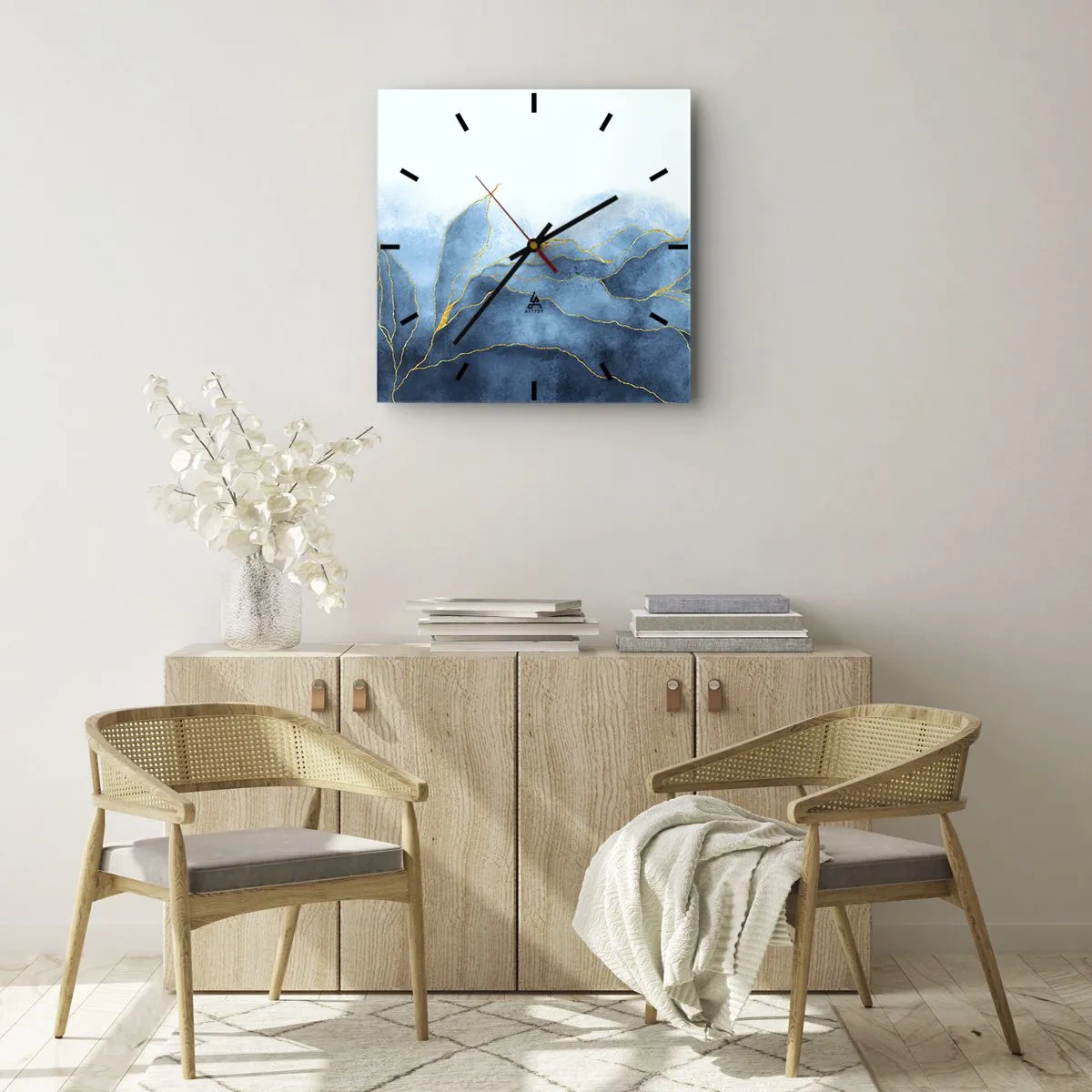 Wandklok - Klok - Blauw in goud - 40x40 cm