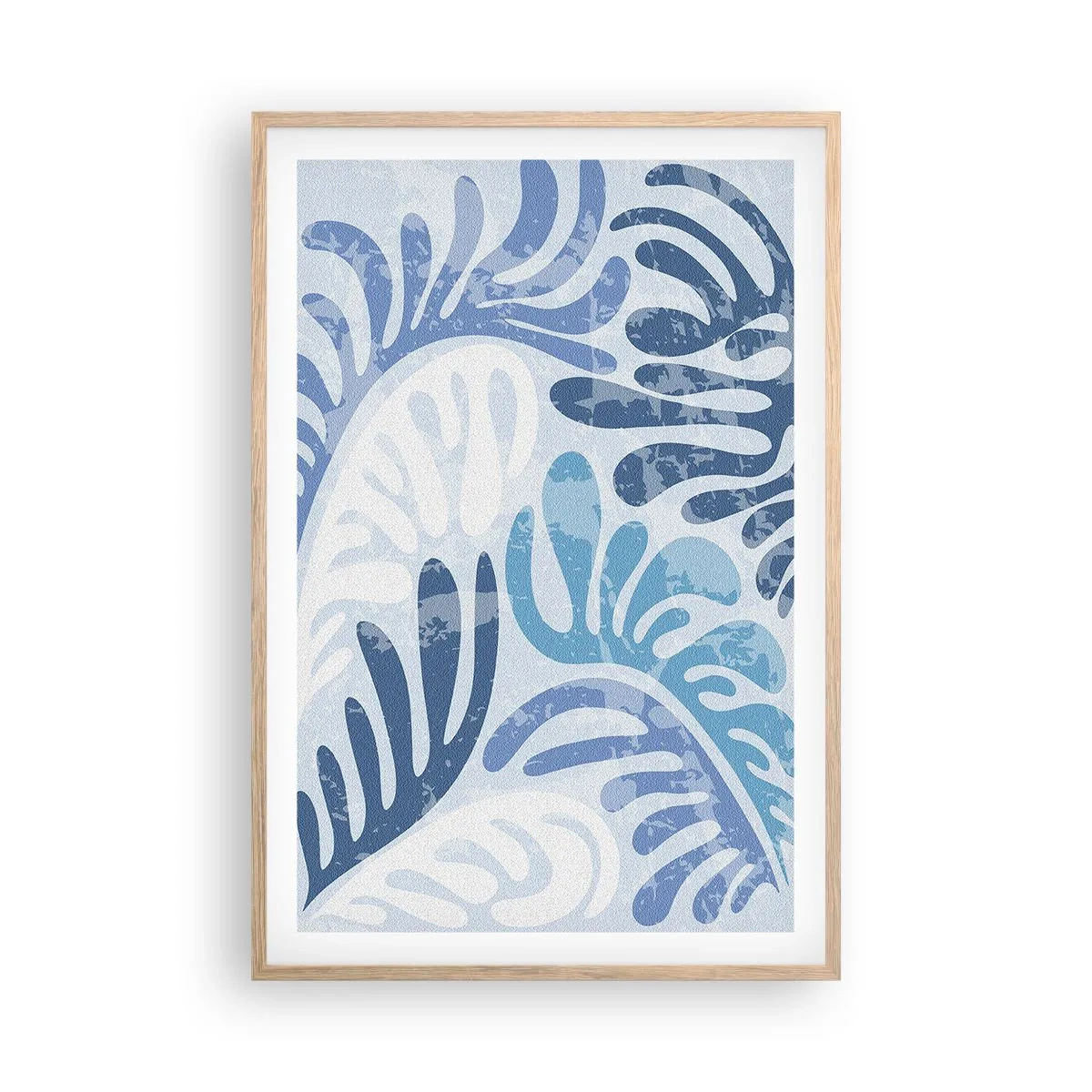 Een poster in een licht eiken lijst - Blauwe varens - 61x91 cm