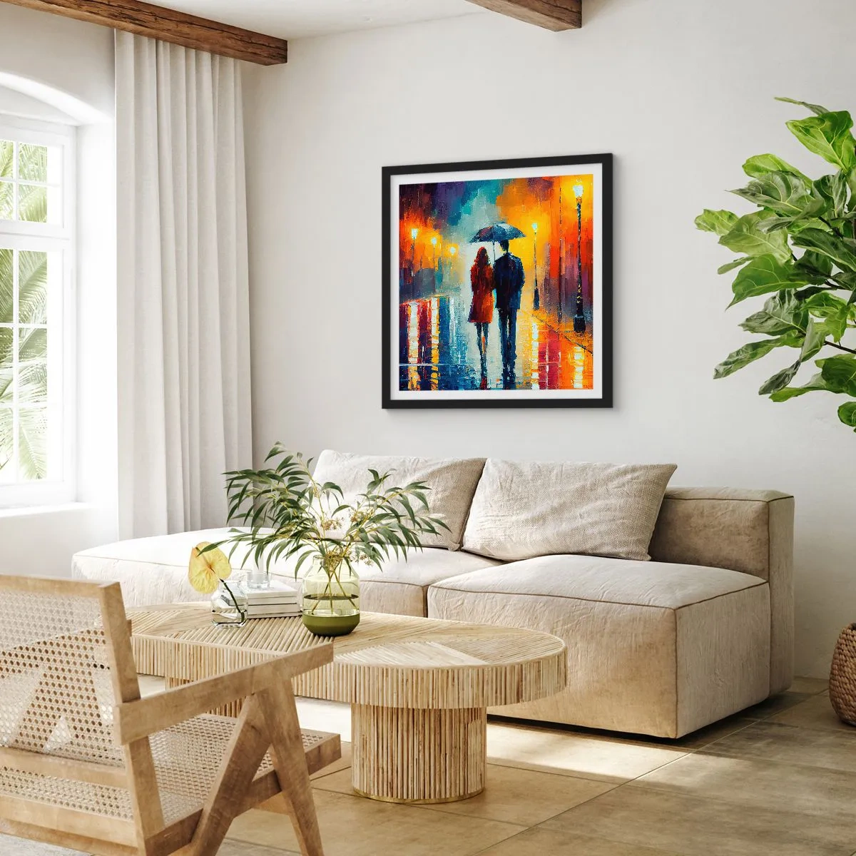 Poster in een zwarte lijst - Samen – een kleurrijke nacht - 40x40 cm