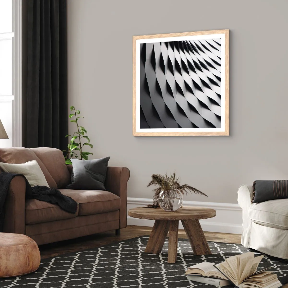 Een poster in een licht eiken lijst - Aan de oppervlakte van de golven - 60x60 cm