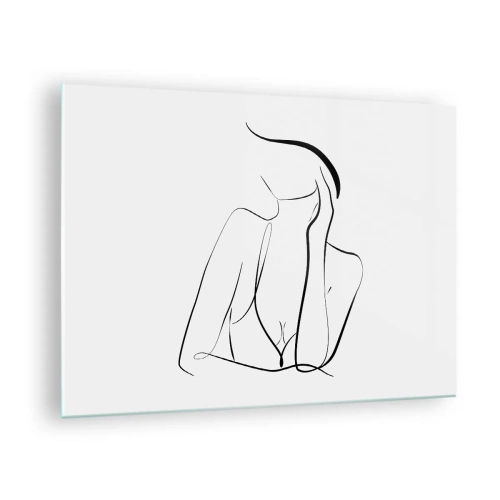 Schilderen op glas - Een eenvoudige lijn die de omtrek van het lichaam in tinten zwart en wit weergeeft - 70x50cm - Op de golf van dromen - Moderne wanddecoratie voor woonkamer en slaapkamer ARTTOR