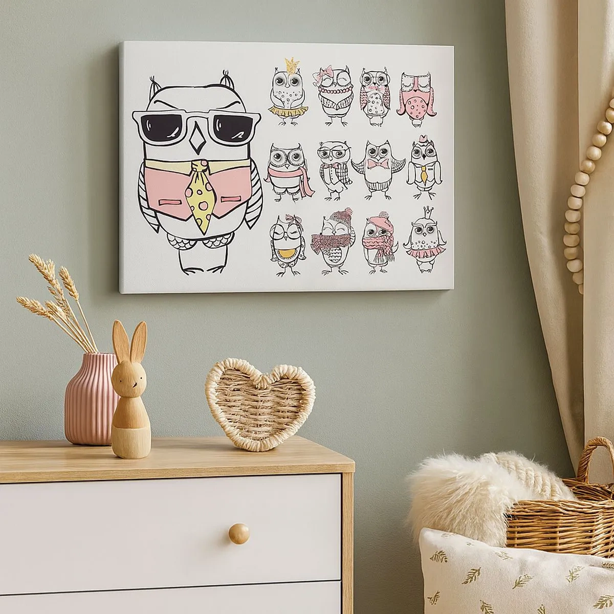 Schilderen op canvas - Uilen in verschillende stijlen en kleding - 70x50cm - Zoveel rollen om te spelen - Moderne wanddecoratie voor woonkamer en slaapkamer ARTTOR