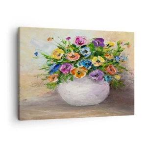 Schilderen op canvas - Een kleurrijk boeket bloemen in een witte vaas - 70x50cm - Stilleven met een witte vaas - Moderne wanddecoratie voor woonkamer en slaapkamer ARTTOR