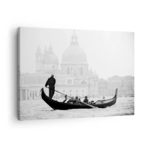 Schilderen op canvas - Een gondel met de basiliek op de achtergrond in zwart-wit - 70x50cm - Reis naar de bronnen van schoonheid - Moderne wanddecoratie voor woonkamer en slaapkamer ARTTOR