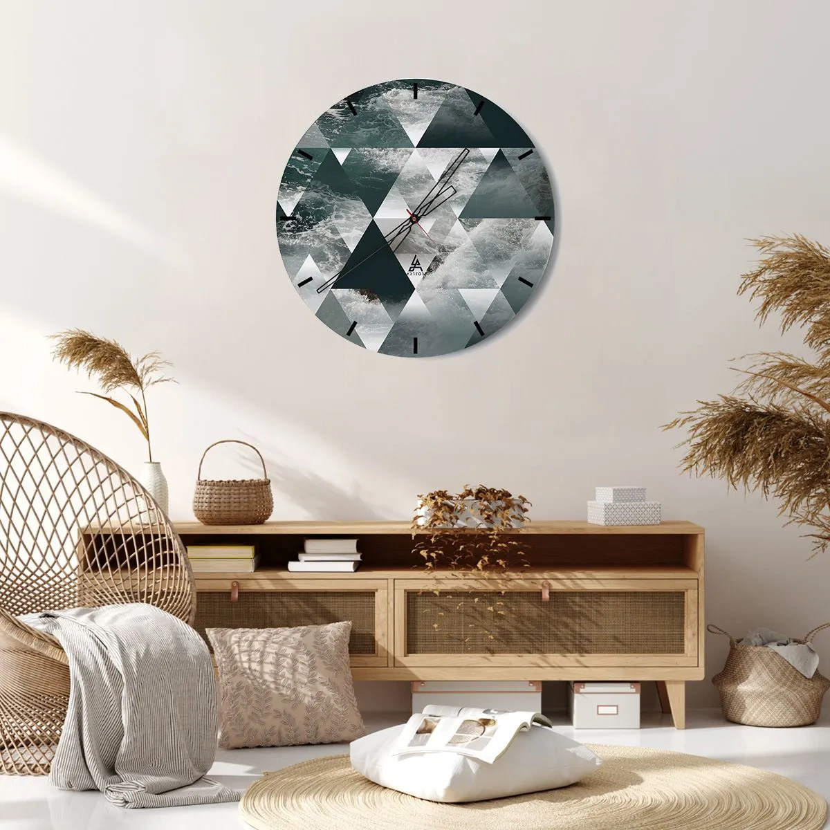 Wandklok - Klok - Geometrische driehoeken met een stormachtig oceaanmotief - 30x30cm - Kristal perspectief - Moderne wanddecoratie voor woonkamer, keuken en slaapkamer ARTTOR