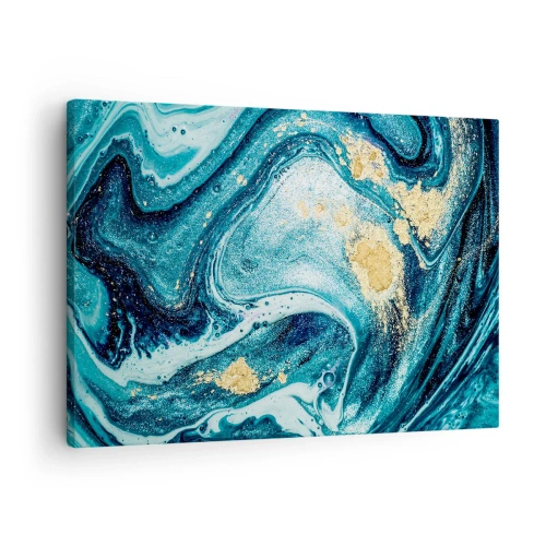Schilderen op canvas - Een abstracte compositie van golven en gouden accenten - 70x50cm - Blauwe draaikolk - Moderne wanddecoratie voor woonkamer en slaapkamer ARTTOR