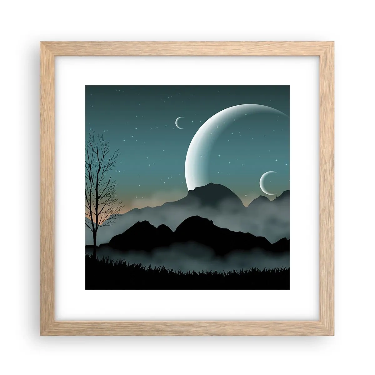 Een poster in een licht eiken lijst - Carneval in Sterrennacht  - 30x30 cm