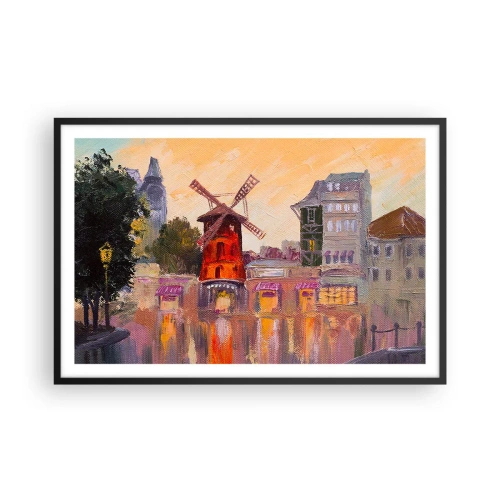 Poster in een zwarte lijst - Parijse iconen – Moulin Rouge - 91x61 cm