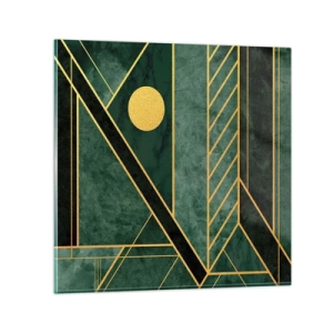 Schilderen op glas - Dynamiek van goud en azuur - 30x30 cm