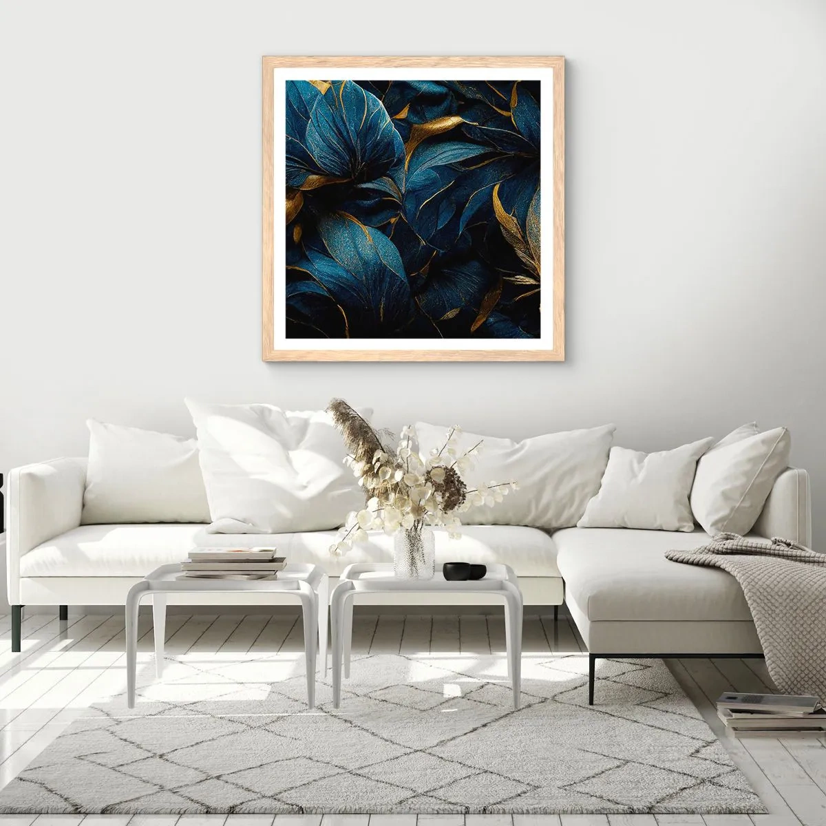 Een poster in een licht eiken lijst - Met goud gevoerd - 30x30 cm