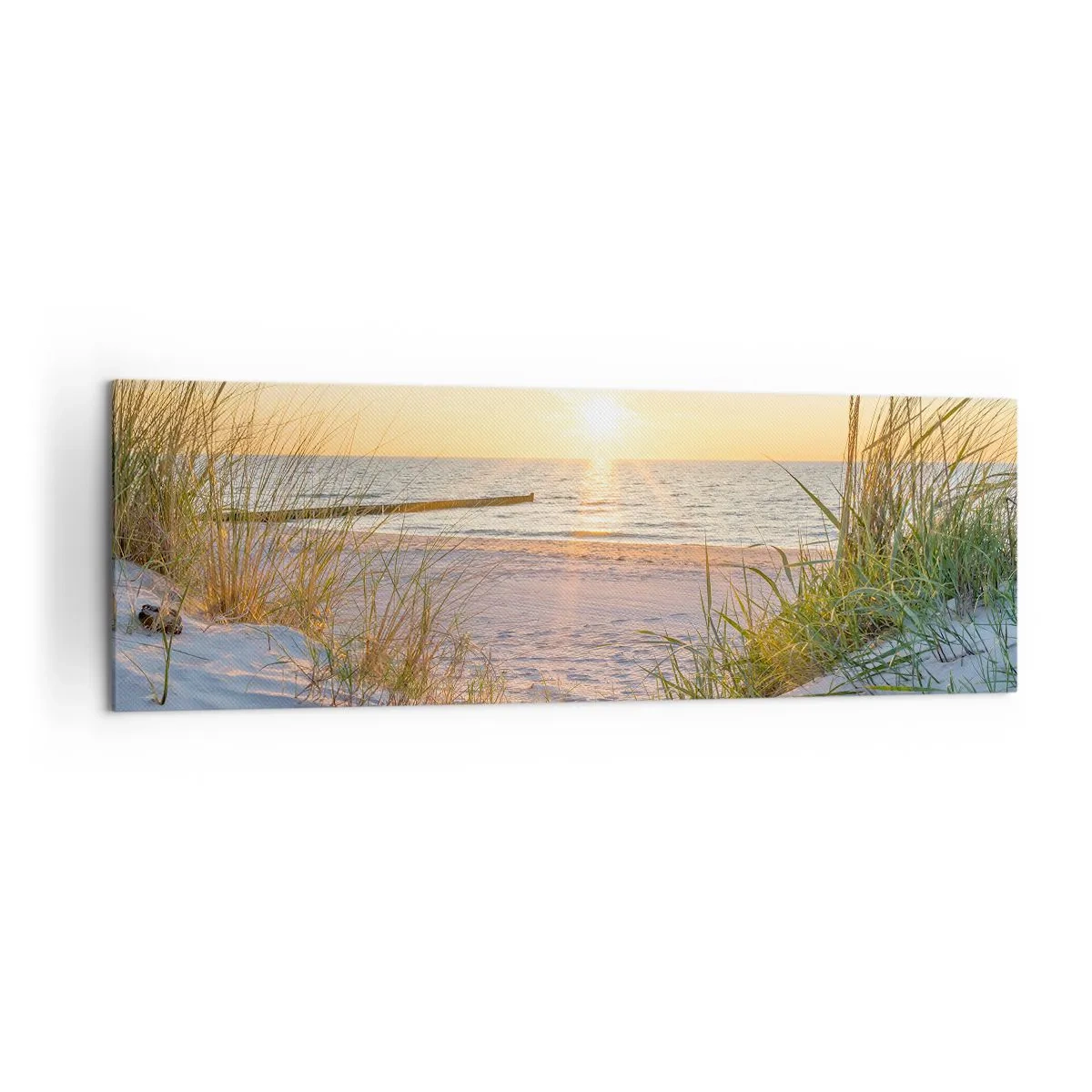 Schilderen op canvas - Het geluid van de zee, het zingen van vogels, een wild strand tussen het gras... - 160x50 cm