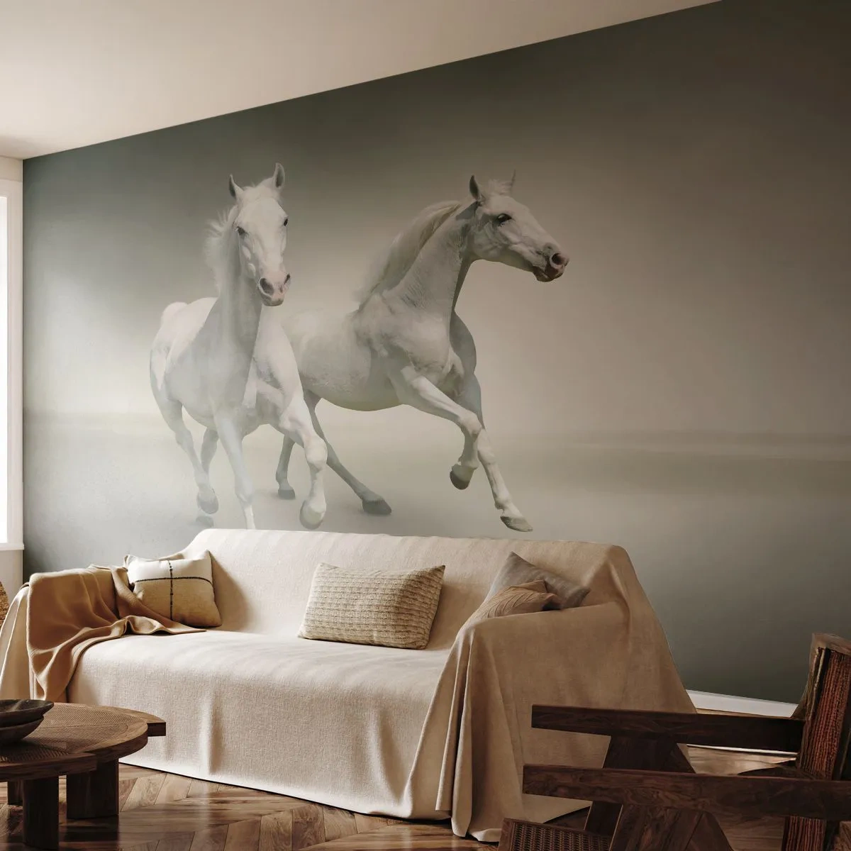 Fotobehang Standard Eco - White power! - Dieren, Paarden, Natuur - 250x175 cm