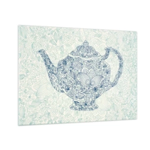 Schilderen op glas - Vintage stijl bloemen theepot - 70x50cm - De charme van thee - Moderne wanddecoratie voor woonkamer en slaapkamer ARTTOR