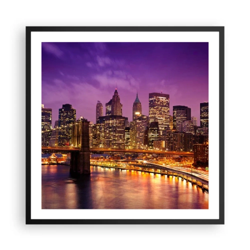 Poster in een zwarte lijst - Violet-goud Manhattan - 60x60 cm