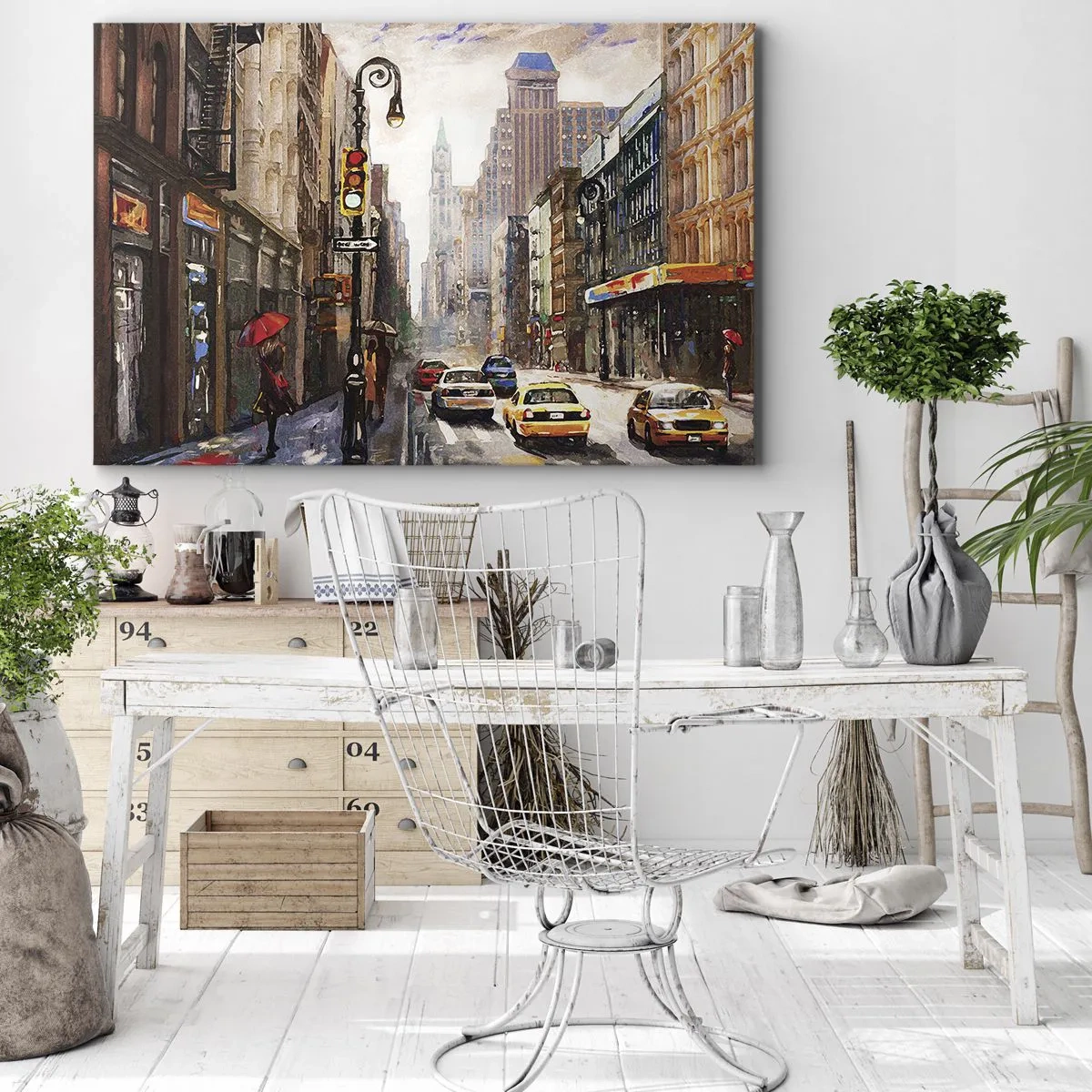 Schilderen op canvas - New York - ook kleurrijk in de regen - 120x80 cm