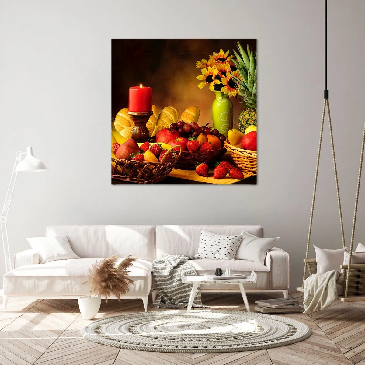 Schilderen op canvas - Stilleven met brood en fruit - 30x30 cm