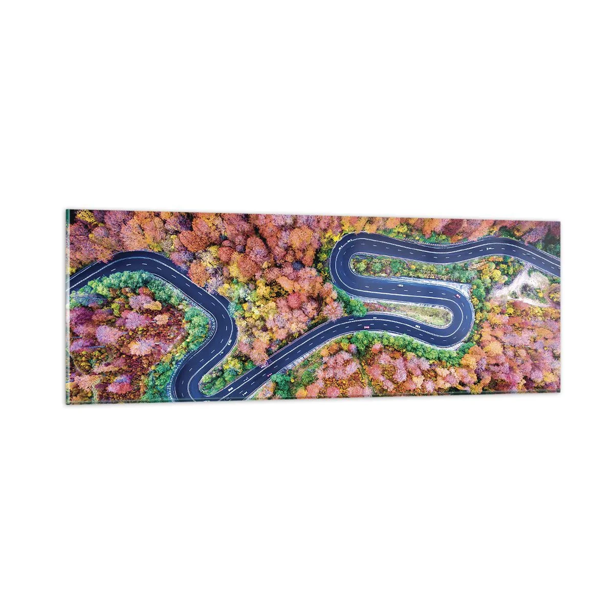 Schilderen op glas - Een kronkelende weg door het bos - 90x30 cm