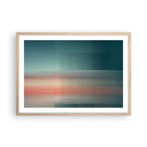 Een poster in een licht eiken lijst - Abstractie: golven van licht - 70x50 cm