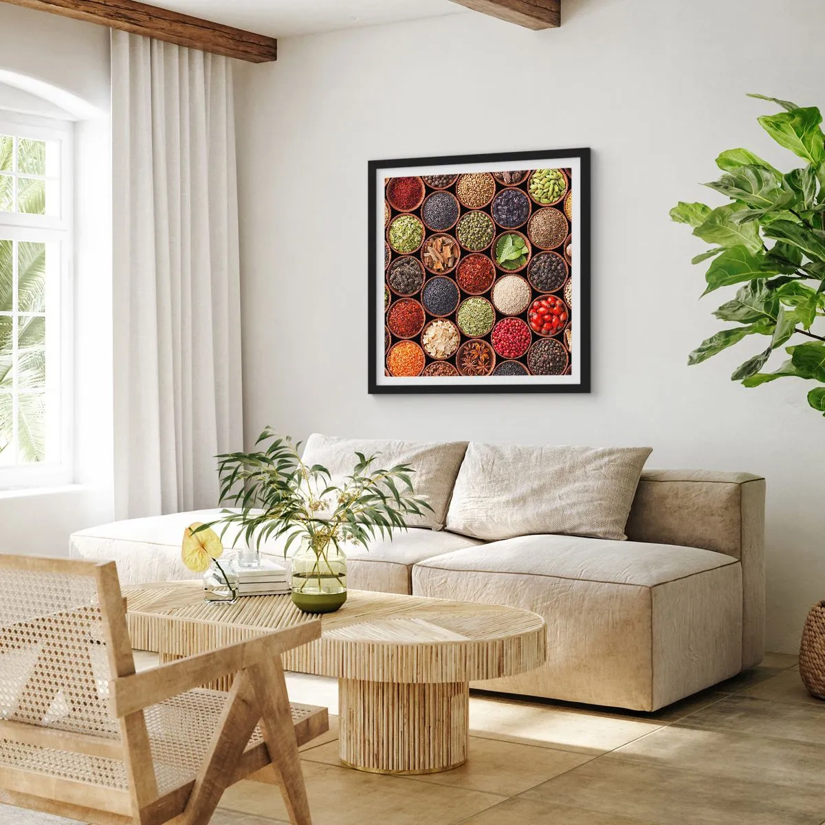 Poster in een zwarte lijst - Alle smaken van de wereld - 40x40 cm