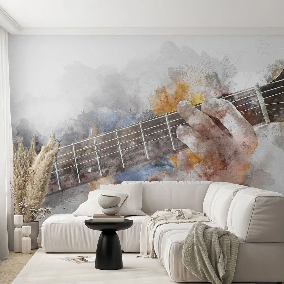 Zelfklevend Fotobehang Deluxe Sticker - Poëzie tussen de snaren - Muziek, Gitaar, Grafisch - 400x280 cm