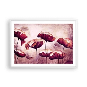 Poster in een witte lijst - Rood en wit bloemblad - 70x50 cm