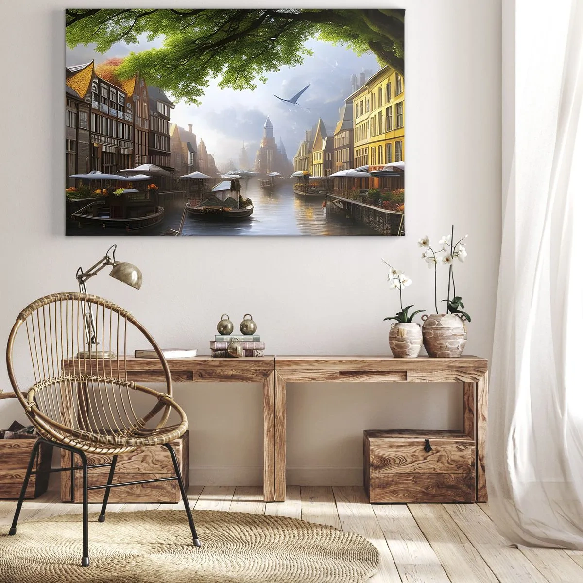 Schilderen op canvas - Hollands stadsbeeld - 100x70 cm