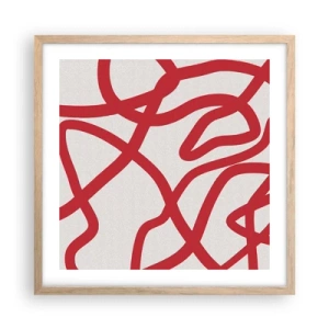Een poster in een licht eiken lijst - Rood op wit - 50x50 cm