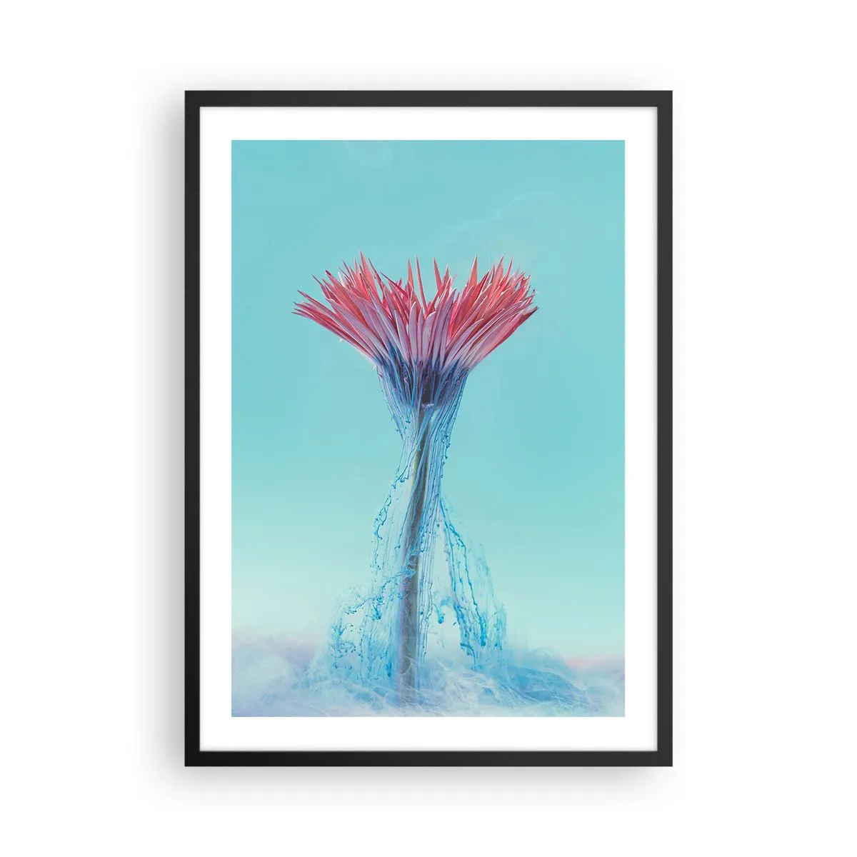 Poster in een zwarte lijst - Een bloem omringd door kleurrijke beekjes op een pastelkleurige achtergrond - 50x70cm - In een verkwikkende omhelzing - Moderne wanddecoratie voor woonkamer en slaapkamer ARTTOR