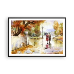 Poster in een zwarte lijst - Romantische herfst in het park - 91x61 cm