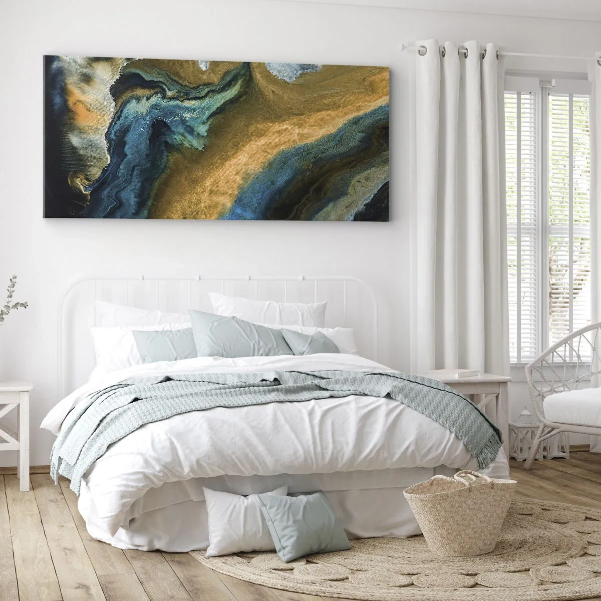 Schilderen op canvas - Blauw - geel - wederzijdse invloeden - 100x40 cm