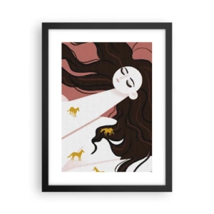 Poster in een zwarte lijst - Droom over een gouden paard - 30x40 cm