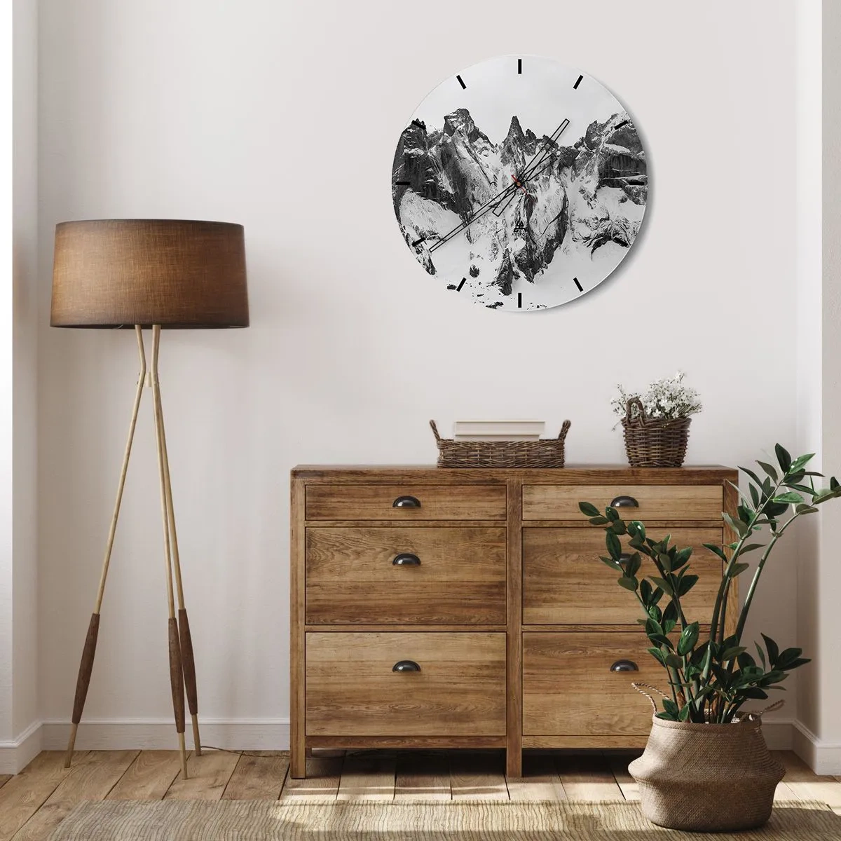 Wandklok - Klok - Zwart-witte besneeuwde bergtoppen - 30x30cm - Granieten gevaarlijke nok - Moderne wanddecoratie voor woonkamer, keuken en slaapkamer ARTTOR