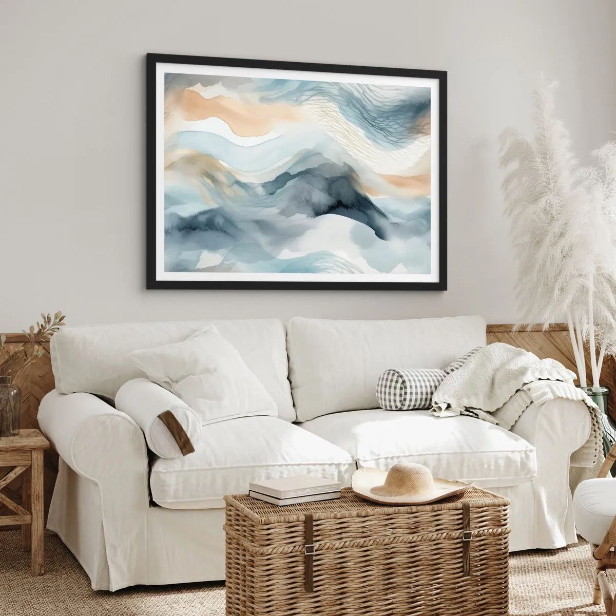 Poster in een zwarte lijst - Besneeuwde en mistige abstractie - 50x40 cm