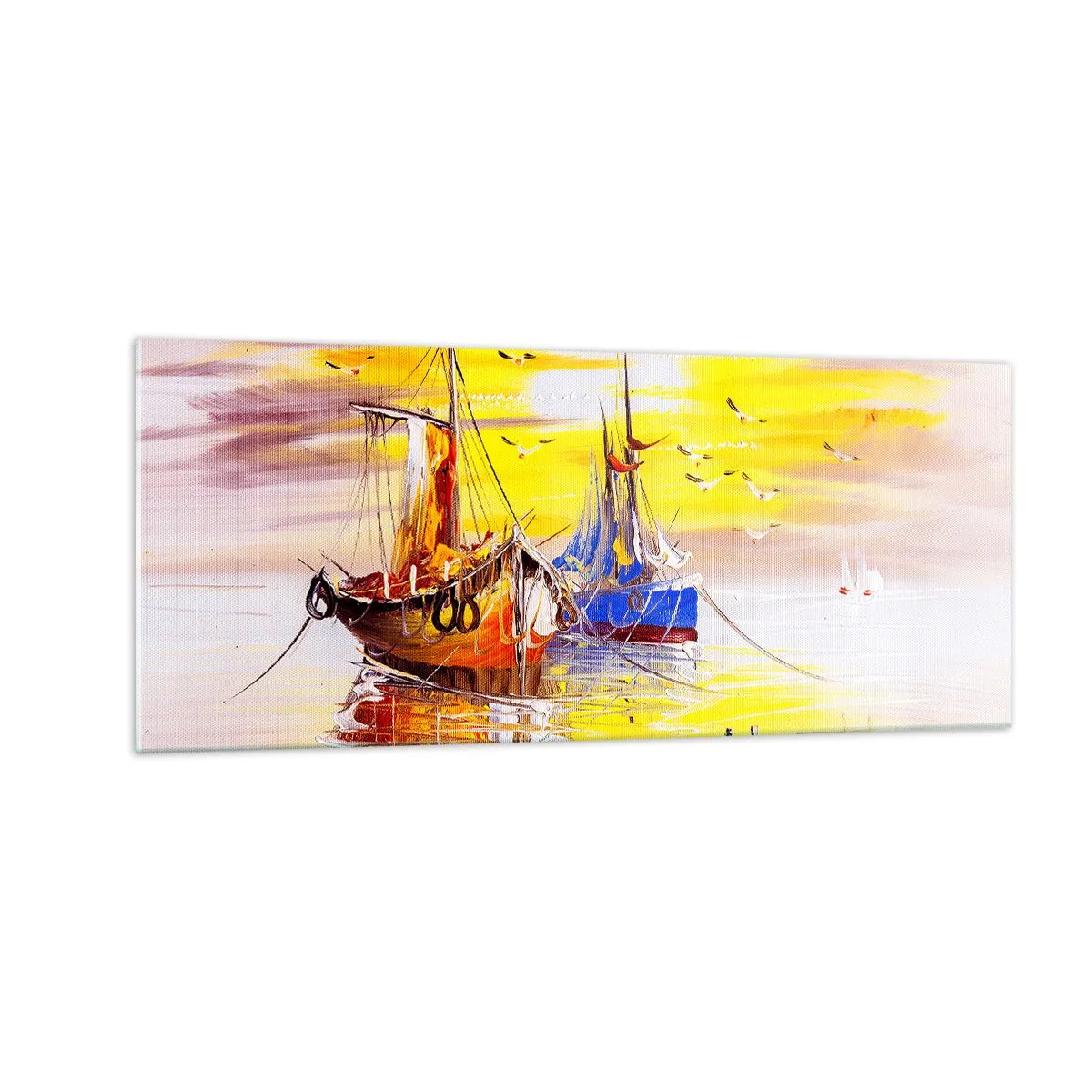 Schilderen op glas - Een welverdiende rust in de haven - 100x40 cm