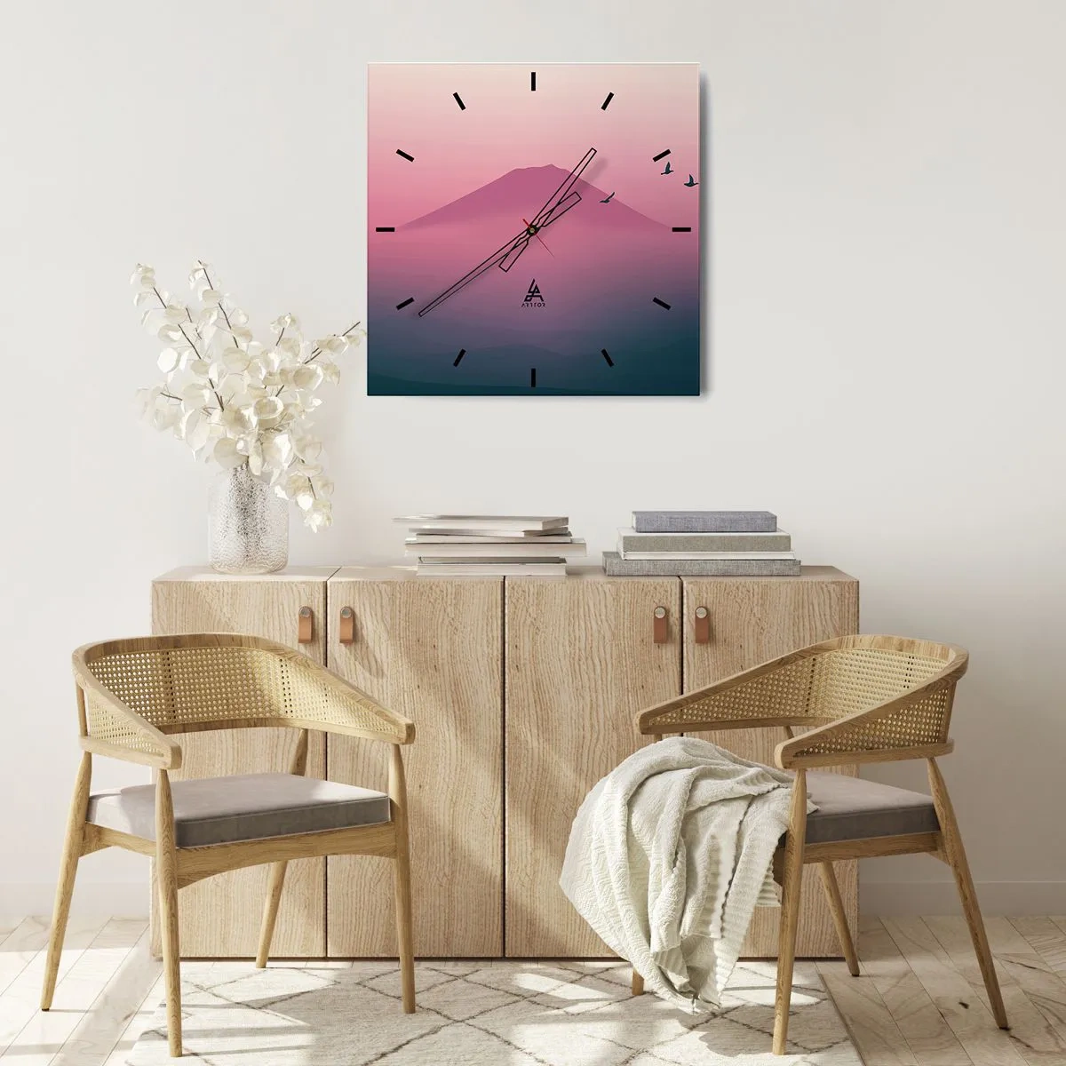 Wandklok - Klok - Wandelaars boven de wolken - 30x30 cm