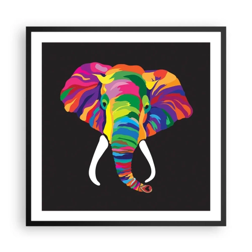 Poster in een zwarte lijst - De olifant die ervan hield om in de regenboog te baden - 60x60 cm