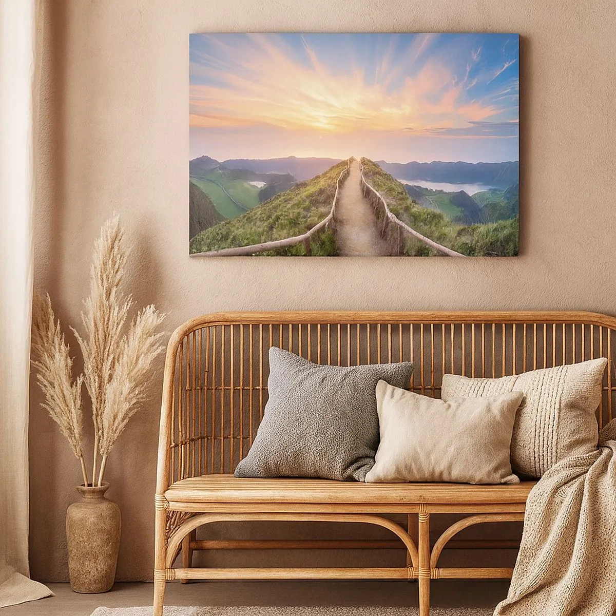 Schilderen op canvas - Een schilderachtig pad op een heuvel met uitzicht op de zonsondergang - 70x50cm - Dicht bij de hemel - Moderne wanddecoratie voor woonkamer en slaapkamer ARTTOR