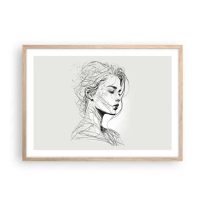Een poster in een licht eiken lijst - Portret in gedachten - 70x50 cm