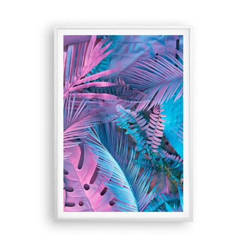 Poster in een witte lijst - Tropen in roze en blauw - 70x100 cm