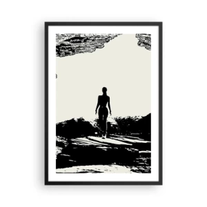Poster in een zwarte lijst - Silhouet van een vrouw die uit een grot tevoorschijn komt in een contrasterende stijl - 50x70cm - Een nieuwe kijk - Moderne wanddecoratie voor woonkamer en slaapkamer ARTTOR