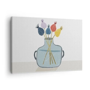 Schilderen op canvas - Kleurrijke gedroogde bloemen in een vaas op een witte achtergrond - 70x50cm - Alsof hij met maanzaad heeft gezaaid - Moderne wanddecoratie voor woonkamer en slaapkamer ARTTOR