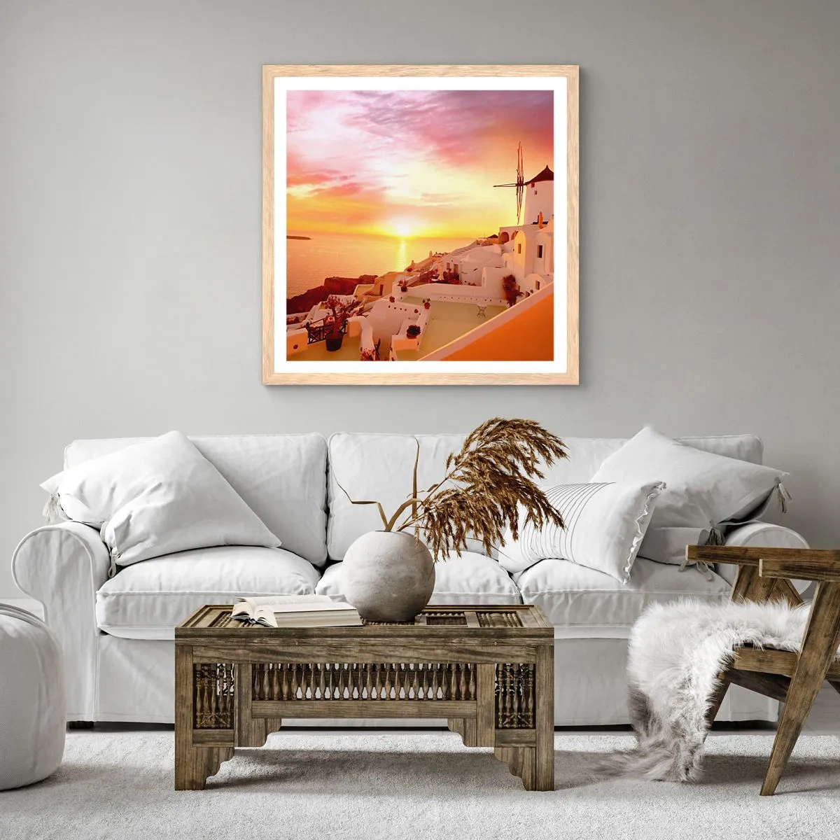 Een poster in een licht eiken lijst - Spreiden in wit en goud - 40x40 cm