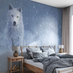 Fotobehang Premium Sand - In winterse sferen - witte wolf, Dieren, Winter - 350x256 cm