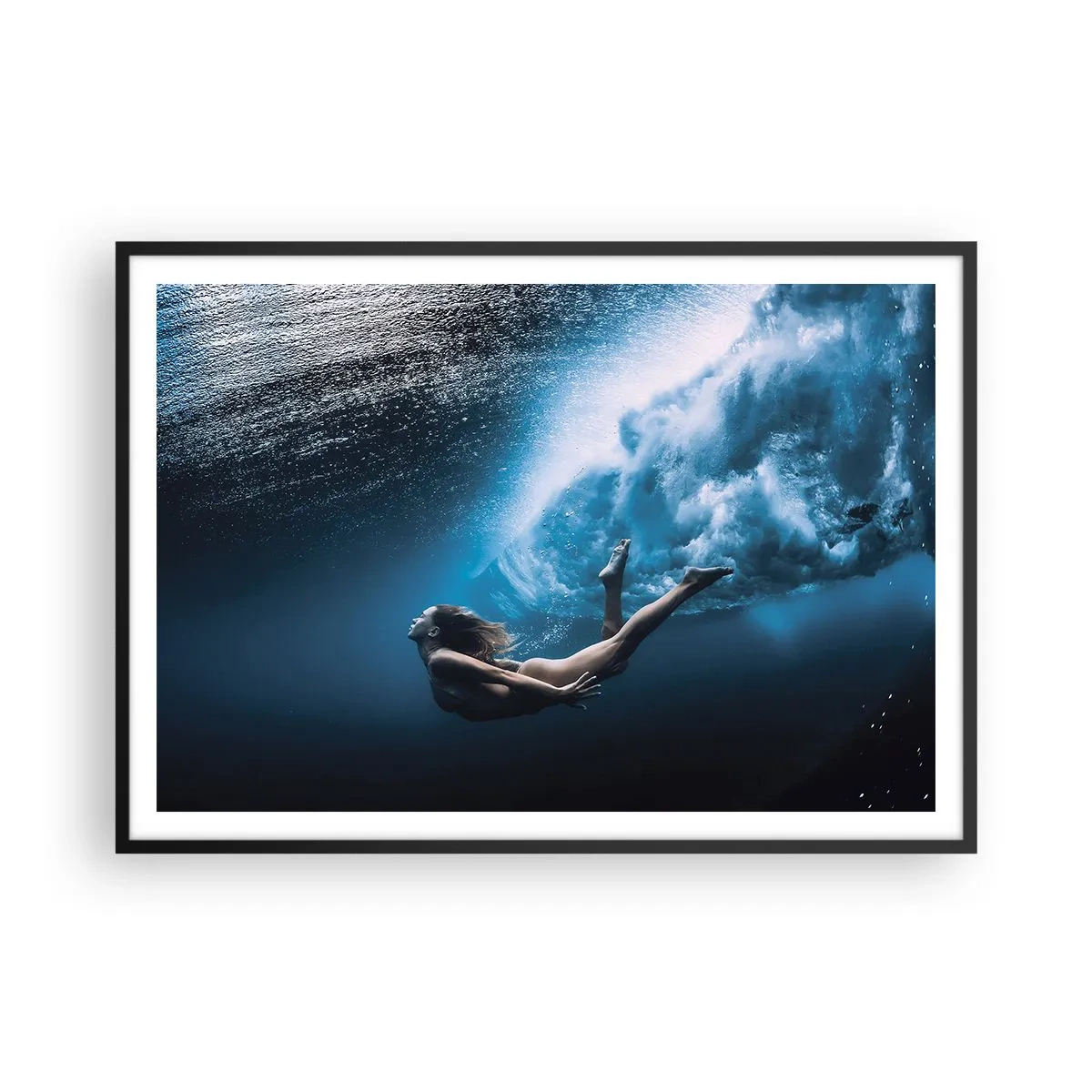 Poster in een zwarte lijst - Een moderne zeemeermin - 100x70 cm