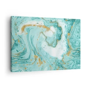 Schilderen op canvas - Turquoise marmer met gouden accenten in een abstracte compositie - 70x50cm - Onder de grote golf van het Edo-tijdperk - Moderne wanddecoratie voor woonkamer en slaapkamer ARTTOR