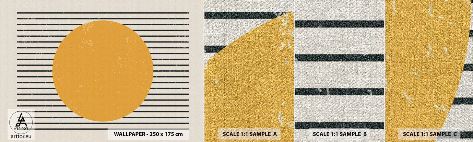 Fotobehang Monster Premium Canvas - De kracht van eenvoud - Zon, Wiel, Lijnen - 100x30 cm