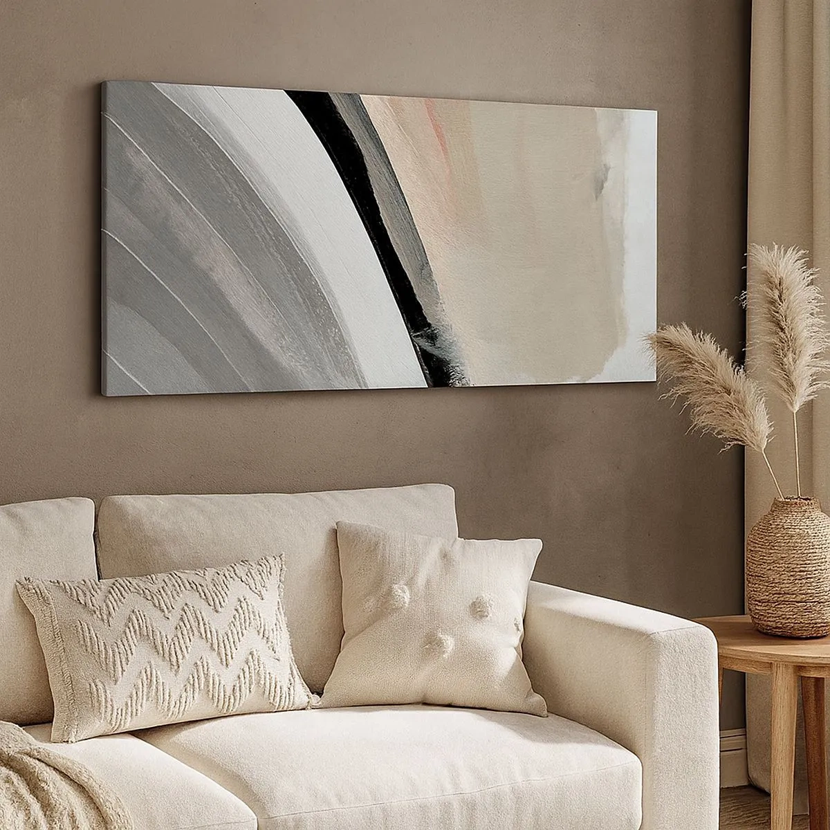 Schilderen op canvas - Compositie: boog van zwart en grijs - 100x40 cm