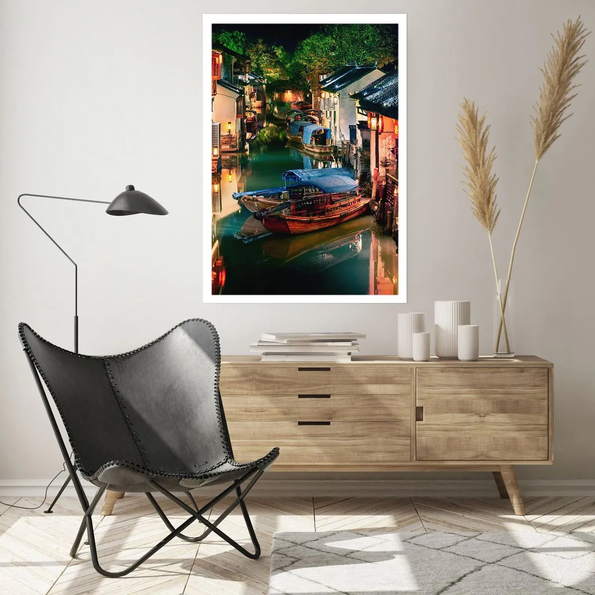Poster - Een avond op een Chinese straat - 40x50 cm