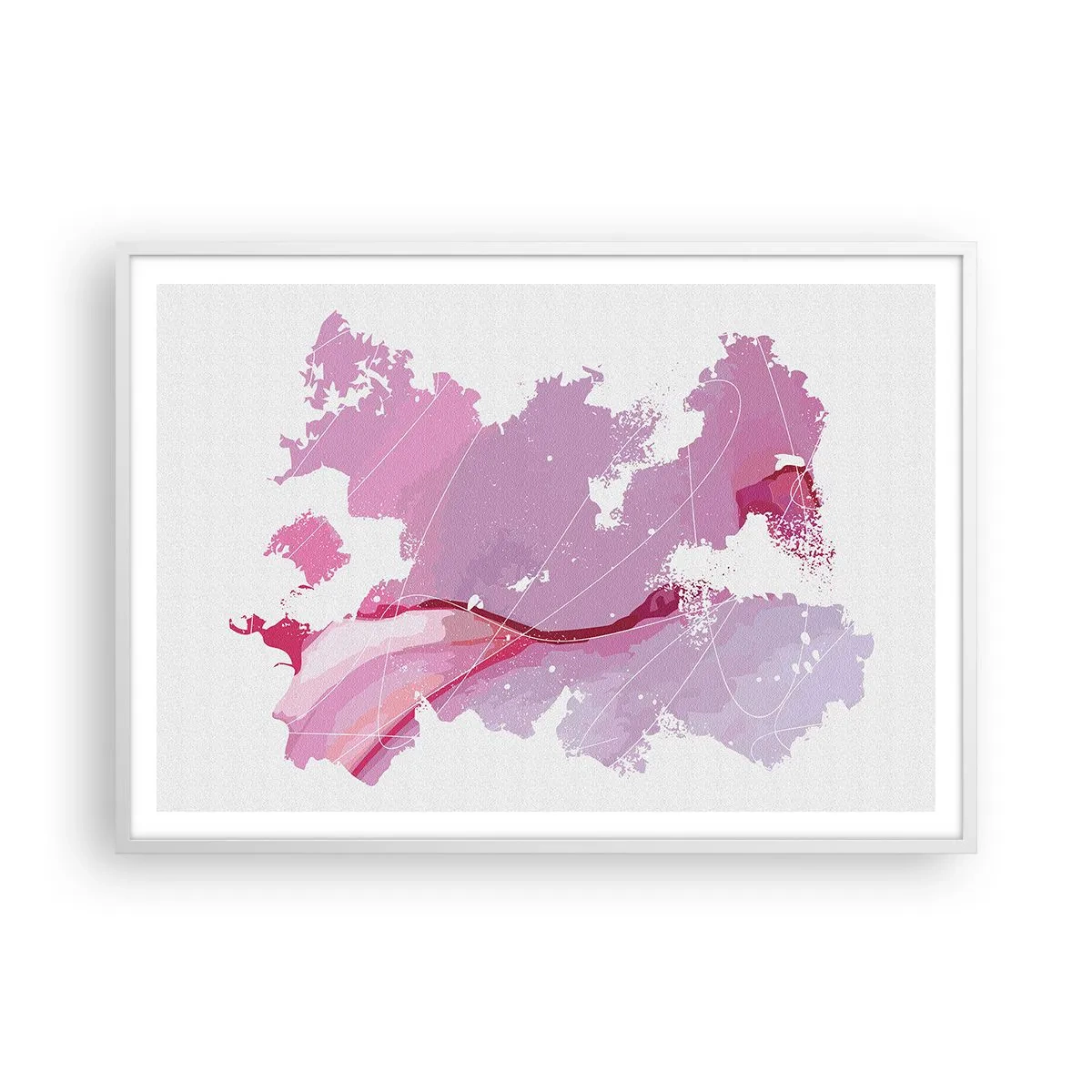 Poster in een witte lijst - Kaart van de roze wereld - 100x70 cm