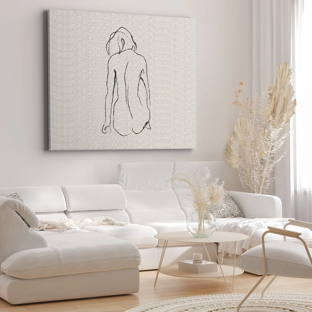 Schilderen op canvas - Een subtiele schets van het silhouet van een meisje van achteren - 70x50cm - Naakt meisje - Moderne wanddecoratie voor woonkamer en slaapkamer ARTTOR